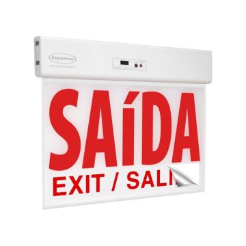 Placa de Saída de Emergência 24x18 SLIM Vermelha com Adesivo e Seletor